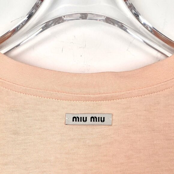 Miu Miu Orange Pink Beaded Applique Cotton Round Neck Short Sleeve T-Shirt Size - Picture 5 of 8